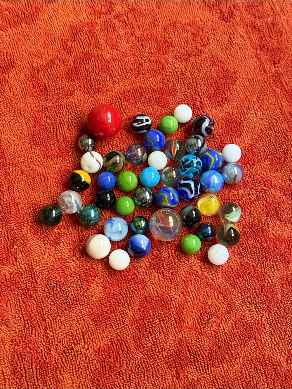 Set of 44 Vintage Vacor Colourful Swirl Metallic White Blue Glass Marbles